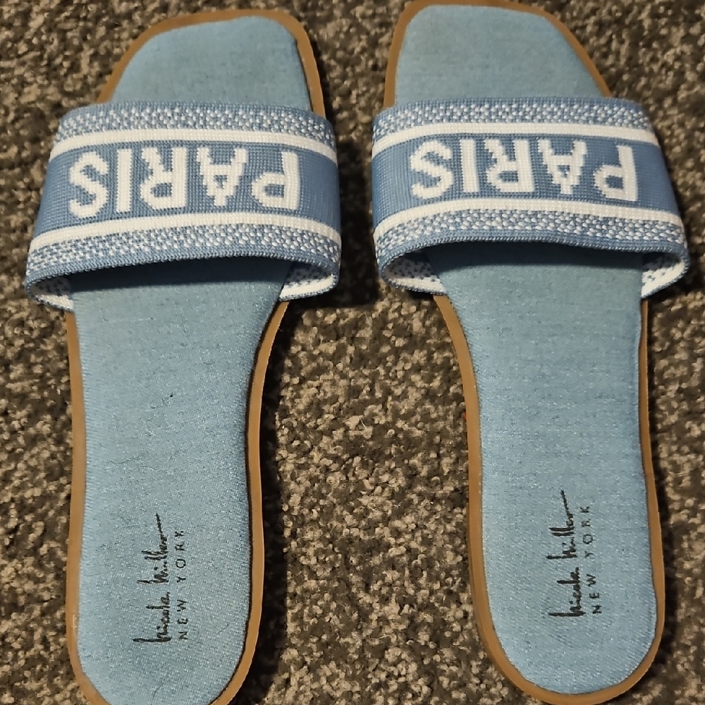 Blue Paris Slide Sandals by